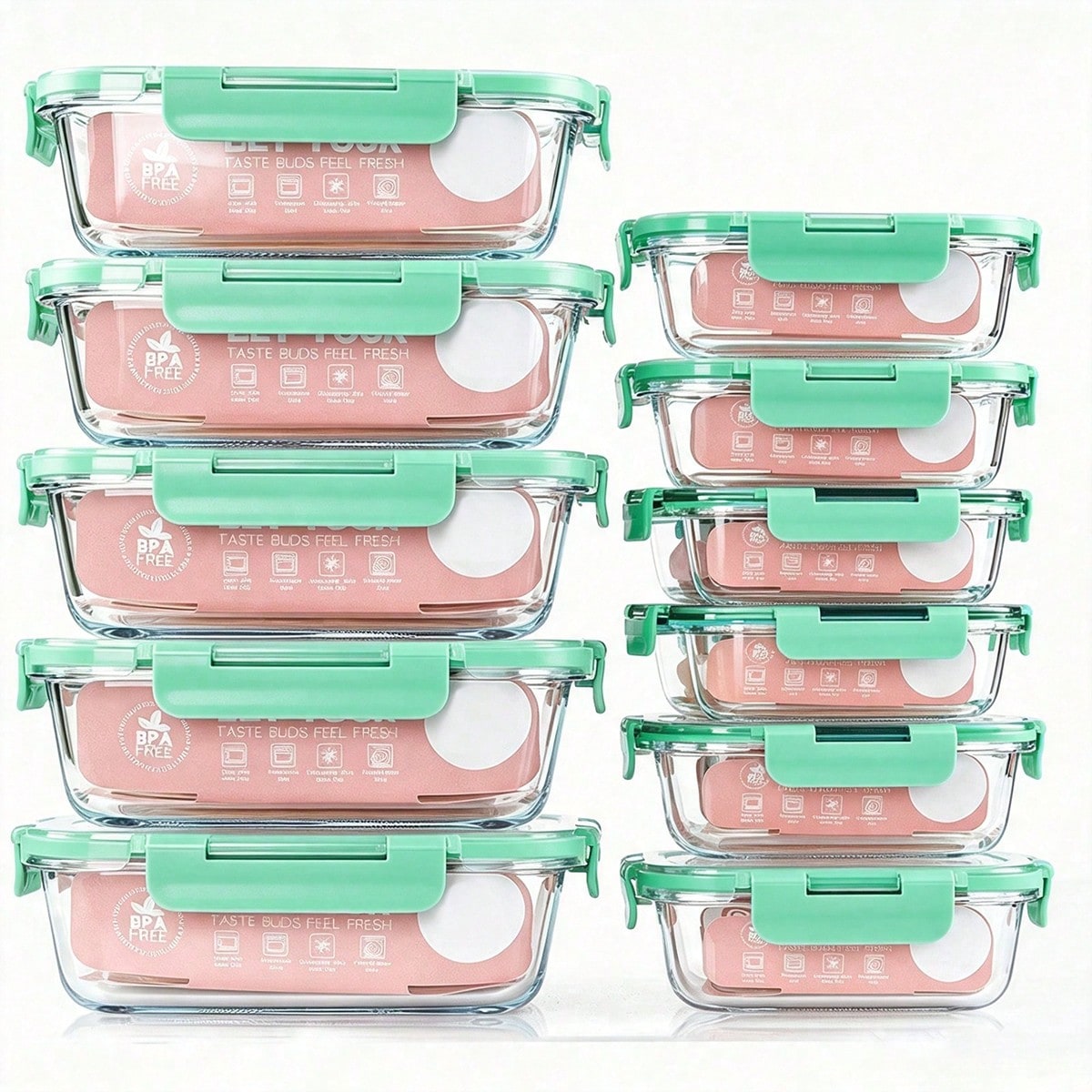 Food Storage Meal Prep - 10 Wadah Makanan Kaca, Wadah Penyimpanan
