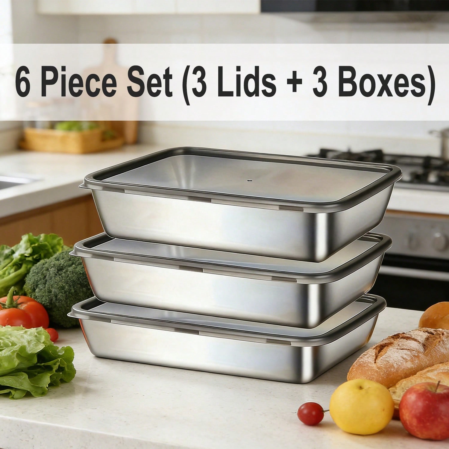 6pcs (3 Kotak + 3 Tutup) Set W - Food Storage Meal Prep ulasan dan harga